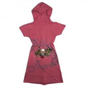 Women's Dress Pink Skull Hooded Zip Up Y2K